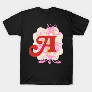 Monogram Letter A with Vintage Flower Graphic T-Shirt